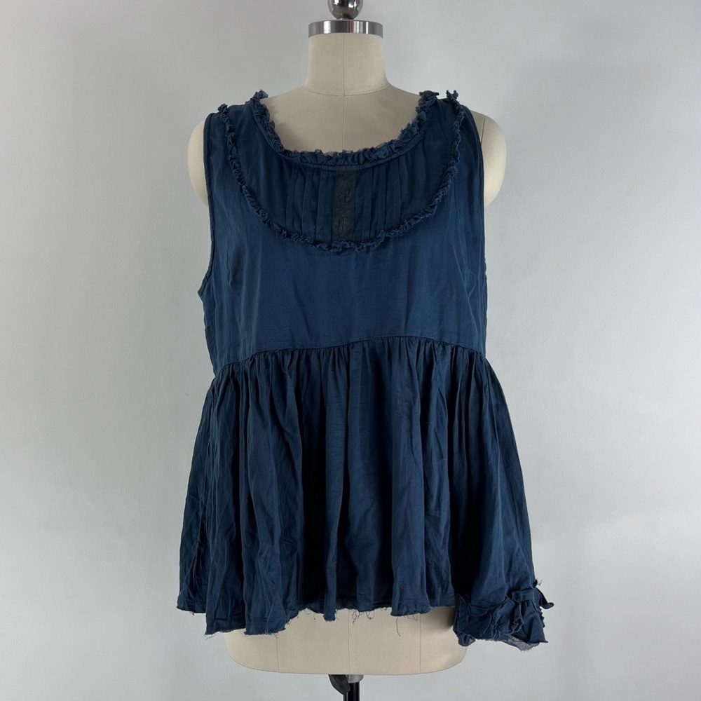 EWA I WALLA Sleeveless Ruffle Lagenlook Tunic Top Size Large Blue